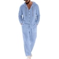 thumbnail image 2 of GrmtClth Men' Linen Sets Outfits Casual Hoodie Clothes Gym Long Pants Button Down Long Sleeve Fashion 2 Piece Set Light Blue 3XL, 2 of 6