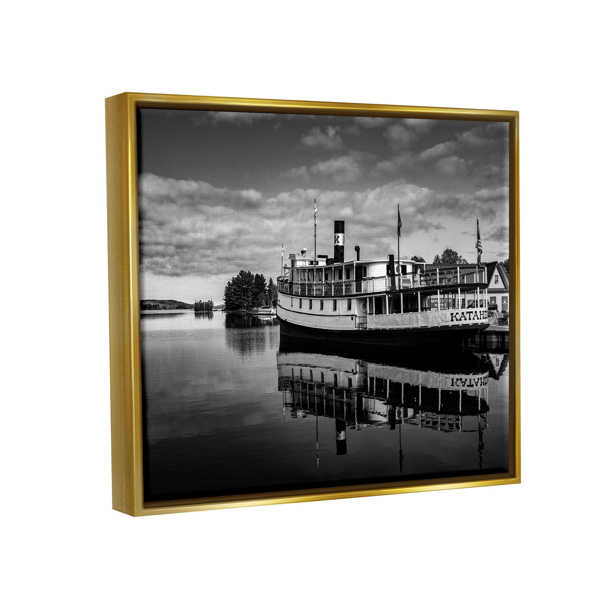 Stupell Industries Ferry Port Photography Transportation Photography Gold Floater Framed Canvas Art Print Wall Art, 31 x 25