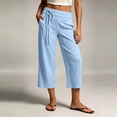 thumbnail image 2 of Dzrciro Capri Pants for Women, Drawstring Elastic Waist Linen Blend Wide Leg Pants with Pockets, Casual Loose Office Business Trousers S‑2XL, 2 of 8