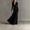 Black, variant on Women's Elegant Solid Wrap Deep V-Neck Long Sleeve Ruched Waist Thin Belt Flowy Maxi Evening Gown & Party Dress Wine Red,M