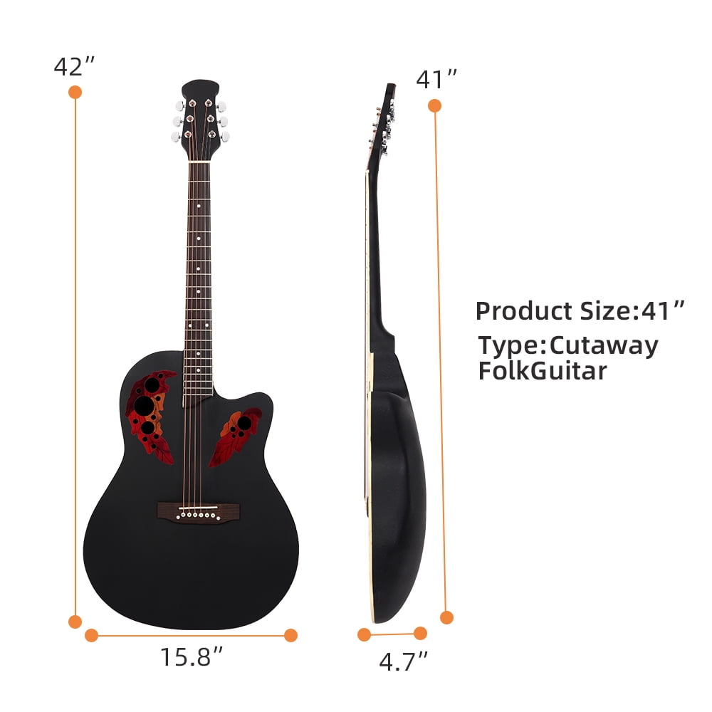 41inch Cutaway Round Back Acoustic Guitar Spruce Top Grape Hole, Black