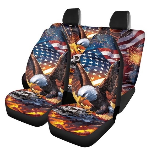 HUISEFOR Eagle Skull Car Seat Cover Set 4 Pieces Breathable Front and Back Seat Covers Protectors Elastic Polyester Easy to Installation Universal Fit for Most Cars SUVs