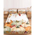 thumbnail image 2 of King Size Fitted Sheet Set - Green Orange Pumpkins Fall 3 Piece Bedding Sets 16" Deep Pocket Fitted Sheet with 2 Pillowcases, Maple Leaves Thanksgiving Brushed Microfiber Hotel Luxury Bed Sheets, 2 of 9