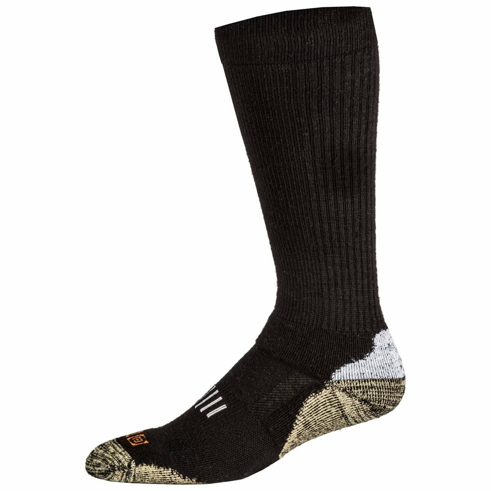 5.11 Tactical Merino OTC Boot Socks, Merino Wool Fabric, MoistureWicking Structure, Black, L