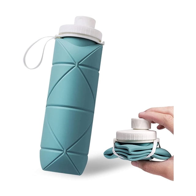 Botella de agua plegable XianweiShao 20 oz Verde oscuro Silicona a prueba de fugas