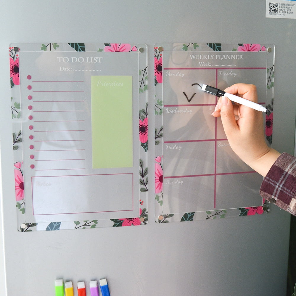 Magnetic Acrylic Calendar for Fridge, Transparent Dry Erase Board Monthly & Weekly Calendar for Refrigerator Reusable Plan Board, Including 6 Dry Erase Markers