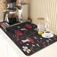 thumbnail image 5 of Coffee Mat for Countertops, Mushroom Red Floral Black Dish Drying Mat 2 Pcs for Kitchen Coffee Bar Accessories, Fit Under Coffee Maker Espresso Machine Dish Rack Hide Stain Rubber 12x19in, 5 of 6