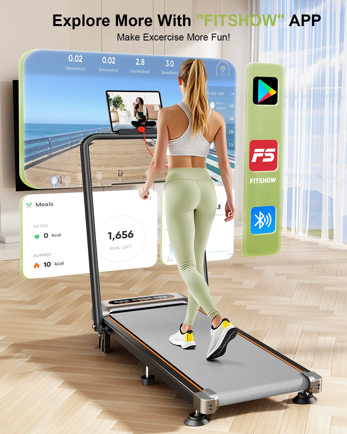 Foldable Treadmill with 10% Incline, 3.5HP Low Noise Walking Pad Treadmill with Handle Bar,4 in 1 Portable Under Desk Treadmills for Home/Office, 350 Lbs Capacity, APP & Remote Control