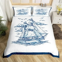 Erosebridal Sailboats Duvet Cover Twin,Sea Waves Seagull Bedding Sets Twin Size,Nautical Theme Comforter Cover Twin For Teens,Ultra Soft Room Decoration Reversible,2-Piece(No Comforter)