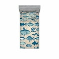 thumbnail image 2 of Ambesonne Fish Fitted Sheet & Pillow Sham Set, Vintage Seafood Composition, Queen, Multicolor, 2 of 3