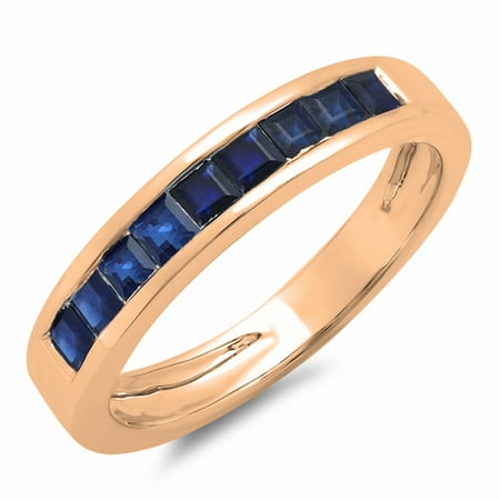 - 0.75 Carat (ctw) 14K Rose Gold Princess Cut Blue Sapphire Ladies Anniversary Wedding Band Stackable Ring 3/4 CT