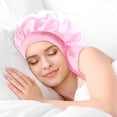 thumbnail image 5 of DODAMOUR Long Satin Bonnet for Women, Double Layer Silk Bonnet with Stretchy Band, Sleeping Cap with Button for Braids Curly Hair (Pink), 5 of 7