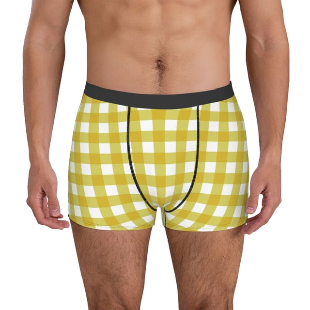 Fotbe Yellow Checkboard Calzoncillos Tipo Boxer con Bolsa de Soporte Total para Hombre, X-Temp Fresco, Transpirable y de Secado Rápido-XX-Large
