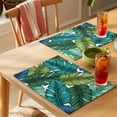 thumbnail image 4 of Summer Tropical Leaves Placemats Set of 8 Blue Green Botanical Leaf Plants Place Mats Indoor Wipeable Table Mats Washable Cloth Dining Table Placemats for Kitchen Holiday Party Home Decor 13x19 Inch, 4 of 9