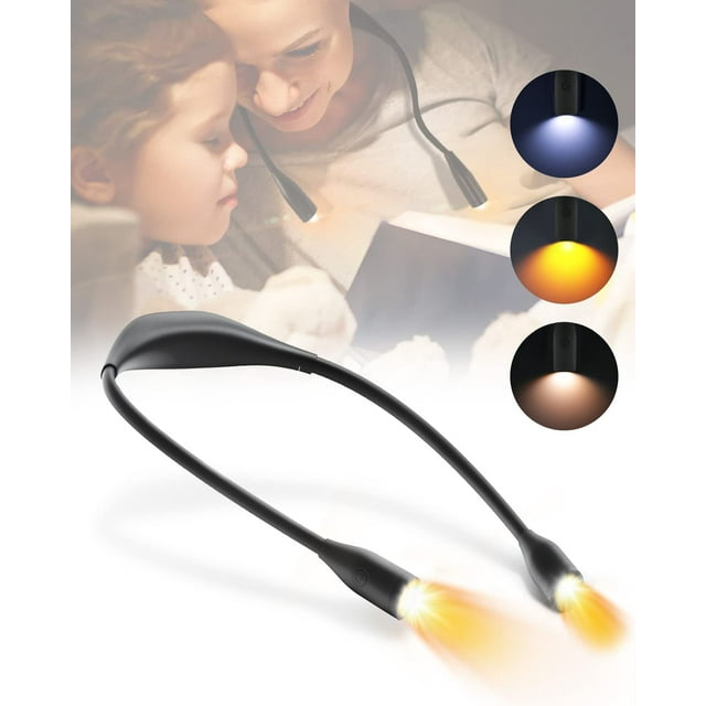 Lámpara de lectura LED para el cuello, recargable, con 4 LED, 3 modos de color y atenuación continua, ideal para bricolaje, tejido, reparaciones y camping (negra).