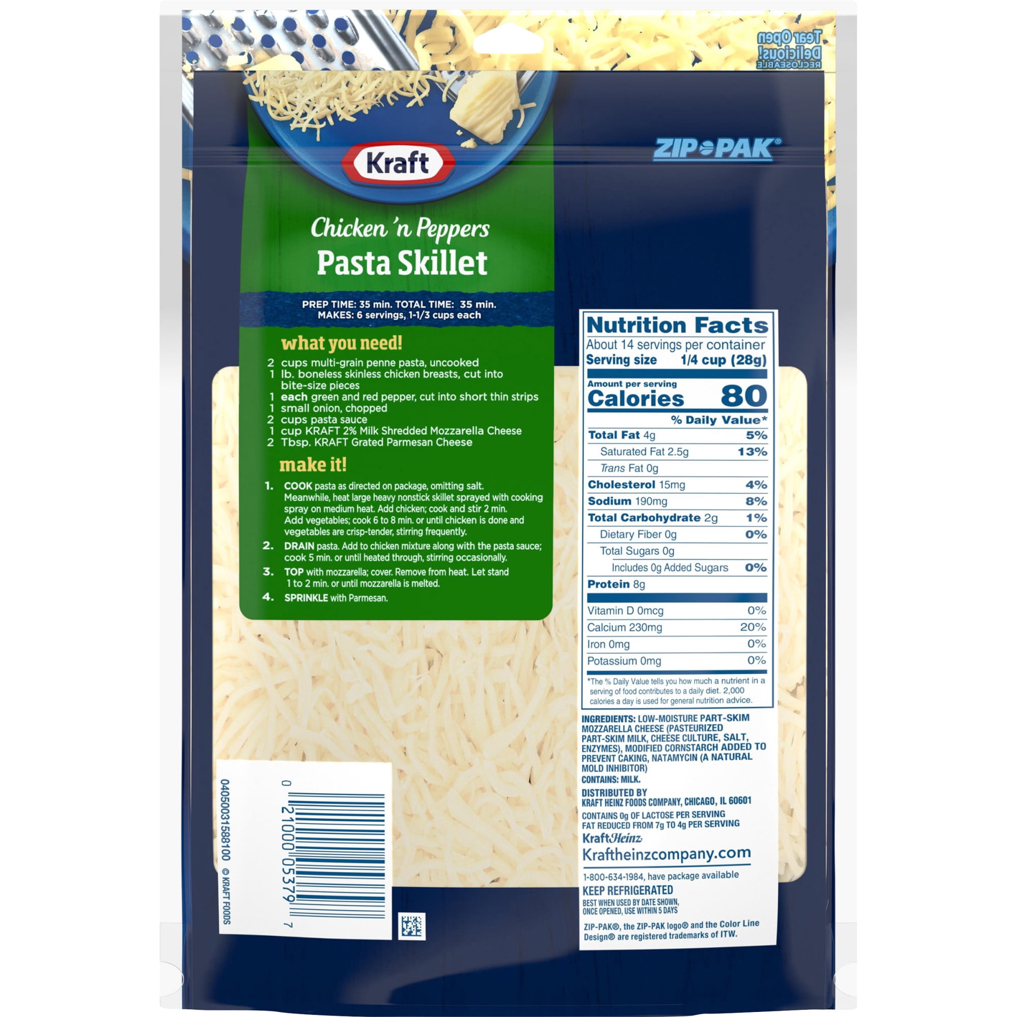 Kraft Mozzarella Shredded Cheese with 2% Milk, 14 oz Bag