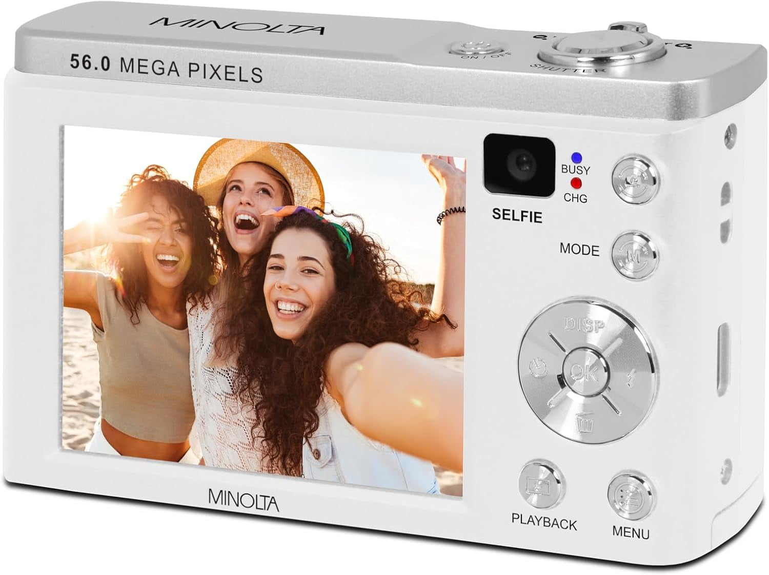 Minolta MNB5Z 56MP Dual Lens Point & Shoot Digital Camera with 5X Optical Zoom & 5K Ultra HD Video Bundle With 32GB Memory Card + Vlogger Tripod + Bag + Cleaning Kit + More Accessories (White)