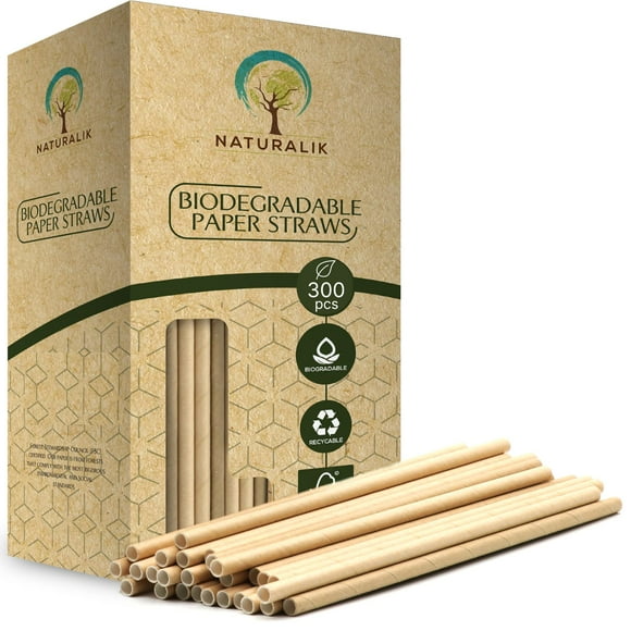 Naturalik 300 Pack Extra Durable Red Paper Straws Biodegradable- Heavy Duty Eco-Friendly Paper Straws Bulk- Drinking Straws for Juices, Restaurants and Party supplies, 7.7" (Red, 300ct)