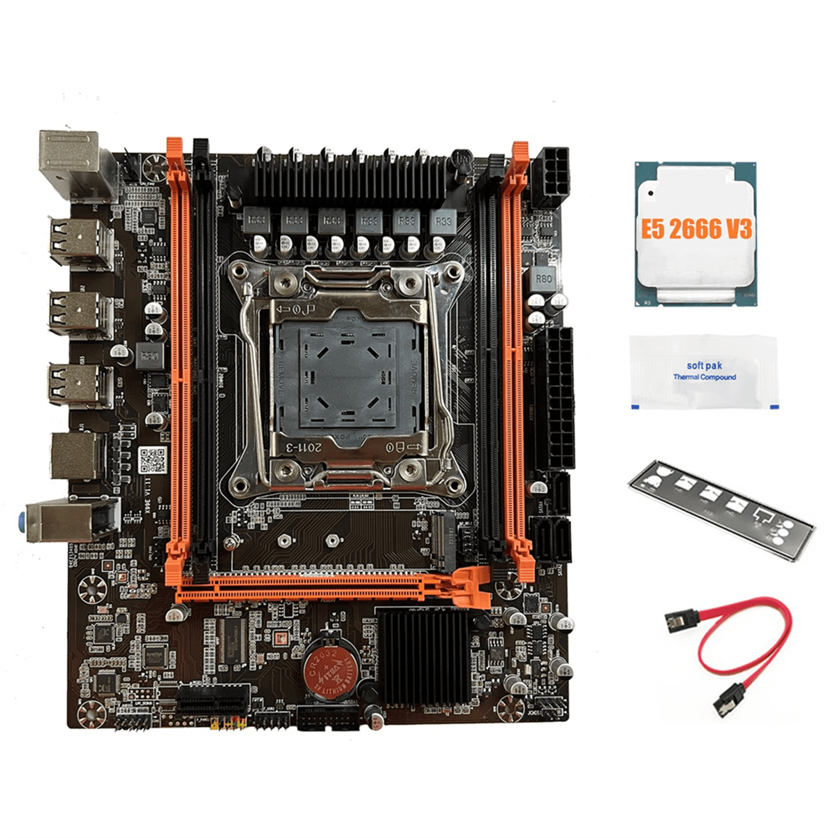 X99E Motherboard+E5 2666 V3 CPU+Thermal Grease Support 4 DDR4 RECC RAM Gigabit LAN Card PCIEX16 NVMe Desktop Motherboard