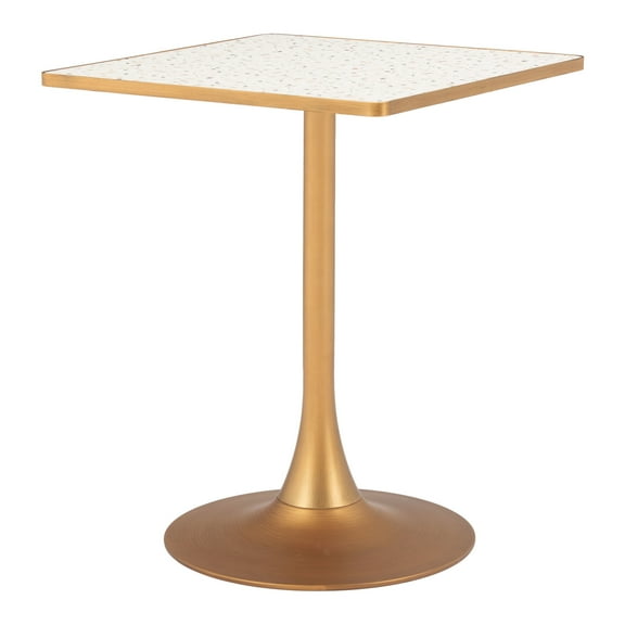 Spot Bistro Table Beige & Gold Dining Table, Modern Style, Faux Terrazzo MDF square shape tabletop, Steel, Indoor Dining
