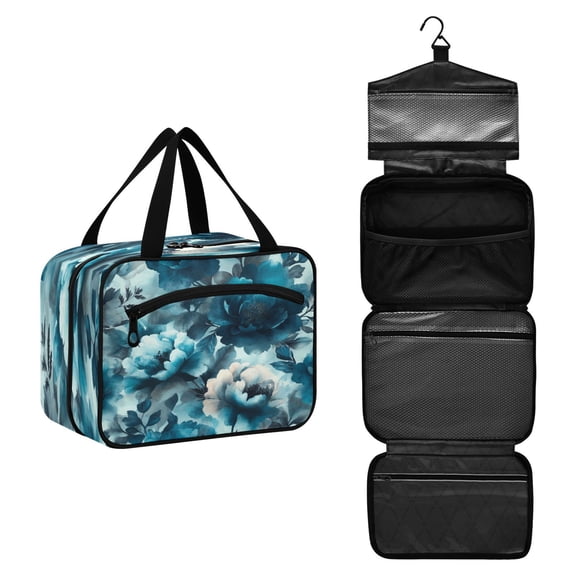 Travel Toiletry Bag with Metal Hook Large Capacity Cosmetic Bag Toiletry Bags for Travel, Gym, Camping Teal Elegant Floral Pattern