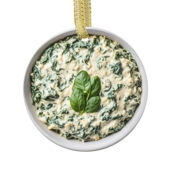 Spinach and Artichoke Dip Food Double Sided Ceramic Foodie Novelty Holiday Christmas Xmas Tree Ornament Gift Accessory (Flat Printed Design, NOT 3D)