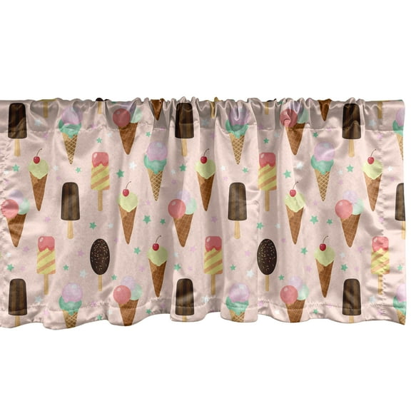 Ambesonne Ice Cream Window Valance, Scoops and Popsicles, 54" X 12", Multicolor