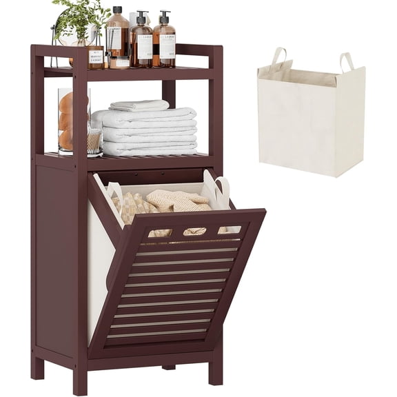 Tilt-Out Laundry Hamper Cabinet, 10 Gal Bamboo with Removable Basket and Shelf, Espresso
