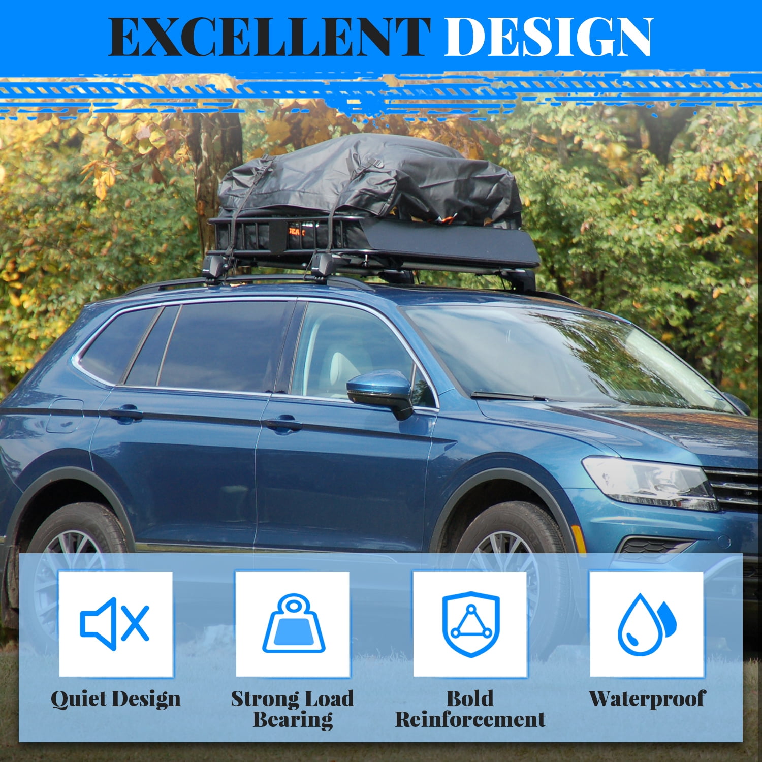 HECASA Upgrade Adjustable Roof Rack Cargo Carrier with Extension,64" x 39" x 6'' Universal, 250LBS Weight Capacity Heavy Duty Steel Car SUV ,Top Luggage Storage Holder Basket for Travel