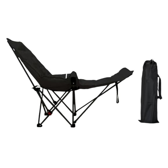 Silla de campamento reclinable con silla de salón de reposapiés removible con bolsa de transporte portátil para picnic viajes césped piscina de pesca Negro