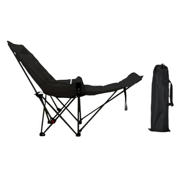 Silla de campamento reclinable con silla de salón de reposapiés removible con bolsa de transporte portátil para picnic viajes césped piscina de pesca Negro