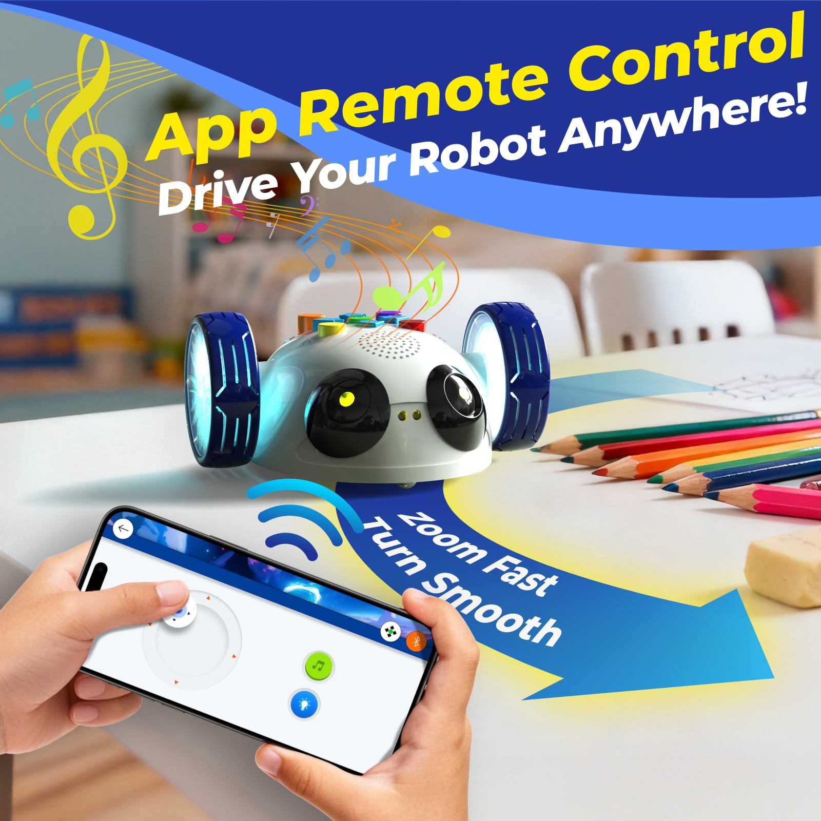 Apitor Robot Wheels - Coding Robot for Kids Ages 5+, STEM Learning Toy with Screen-Free Coding Cards & App Control, Educational Toy for Beginners