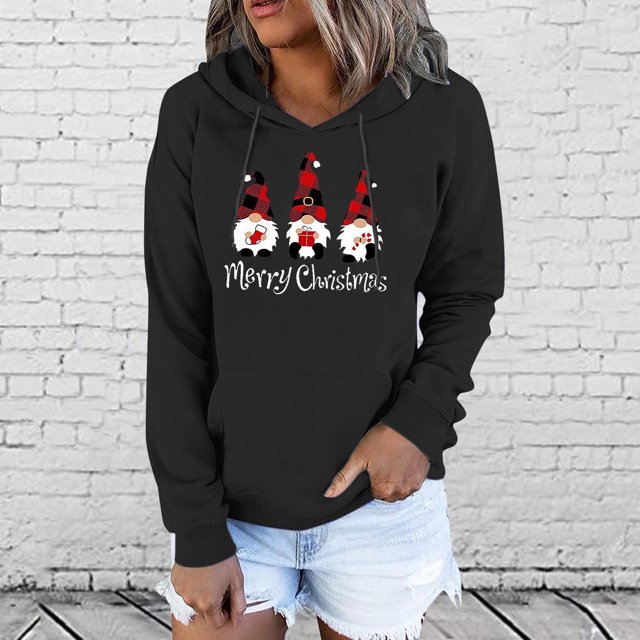 EGNMCR Chandail en Molleton de Noël Mode Décontractée pour Femmes Blouse à Manches Imprimées Chandail à Capuche Chandail en Molleton Chandails à Capuchon pour Femmes
