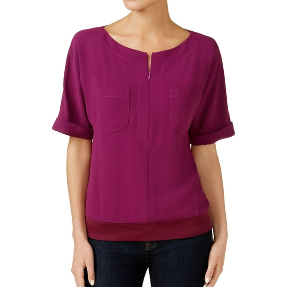 Trina Turk Womens Mellia Zip Knit Blouse, Purple, Small