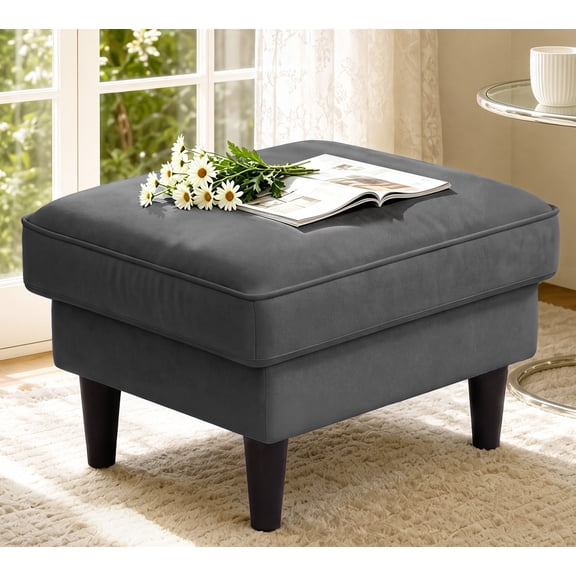 Welzona 24" Ottoman Bench, Comfy Velvet Footstool Ottomans for Sofa, Gray