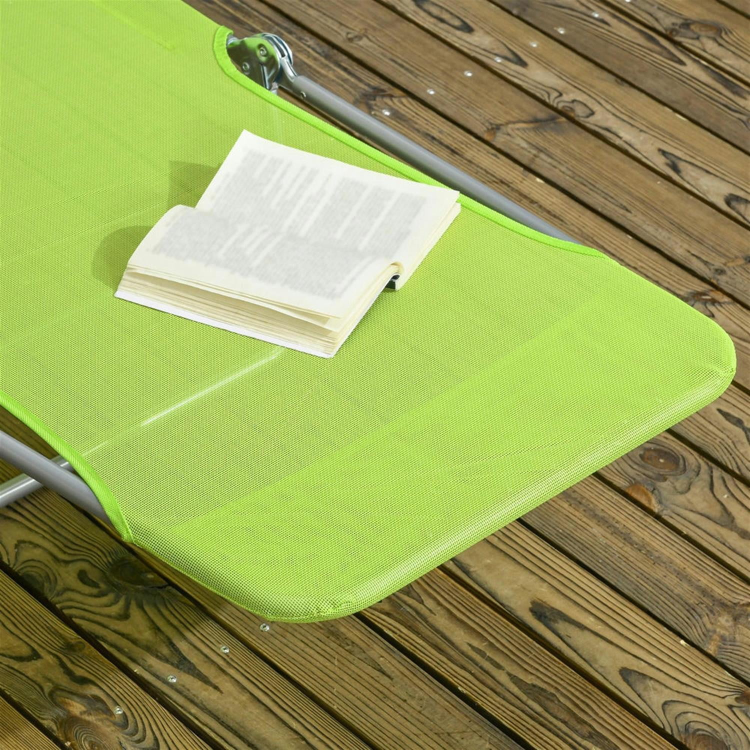 Demi Bonn 2-Piece Folding Reclining Chaise Loungers, Outdoor Mesh Sunbathing Seats with Headrest for Beach & Patio Relaxation, Green