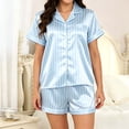 thumbnail image 6 of BaoFuBaoMei Button up Satin Pajamas Women Collared Short Sleeve Top and Shorts Sleepwear 2 Piece Striped Comfy Lounge Set, 6 of 6