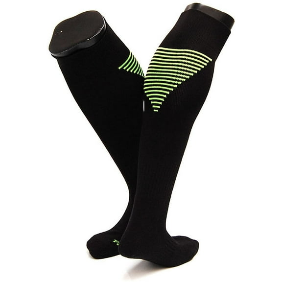 Lian LifeStyle Women's 1 Pair Knee High Athletic Sports Socks Size M XL0026-07(Black w/Green Strip)