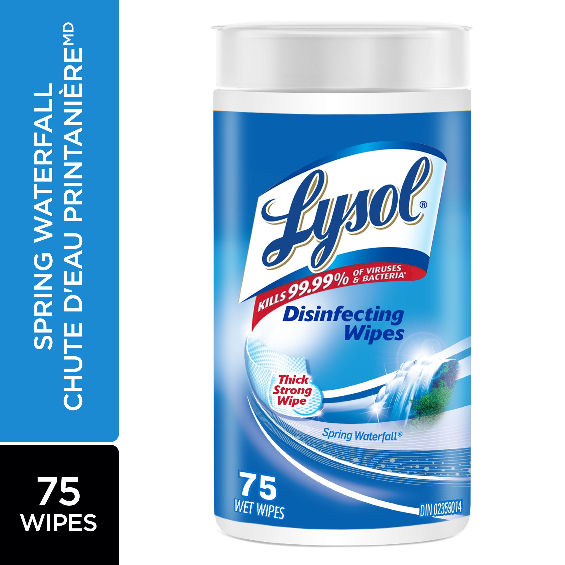 Lysol Lingettes désinfectantes, cascade printanière, lingettes épaisses et fortes, tuent 99,99 % des virus et bactéries, 75 unités