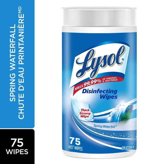 Lysol Lingettes désinfectantes, cascade printanière, lingettes épaisses et fortes, tuent 99,99 % des virus et bactéries, 75 unités