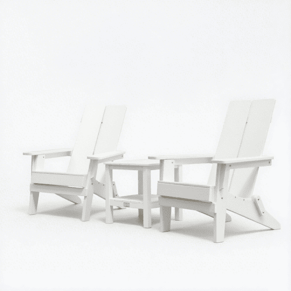 Krikacy 3-piece Outdoor Adirondack Chair Bistro Set, All-Weather HIPS Plastic Wood for Patio Poolside, White