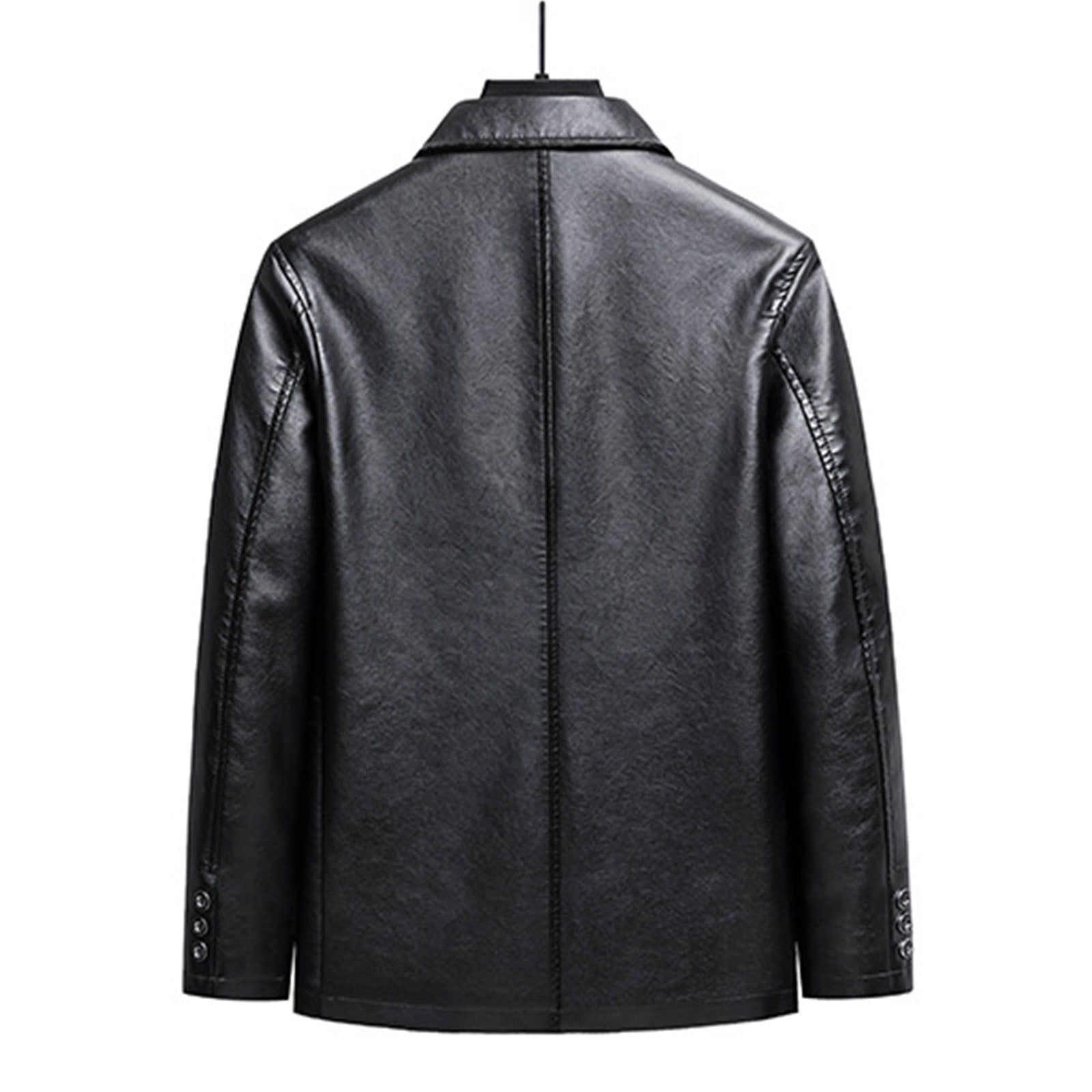 COSFO Winter Men Jacket Solid Faux Leather Button Down Jacket Business Loose Long Sleeve with Pockets Casual Mens Coats