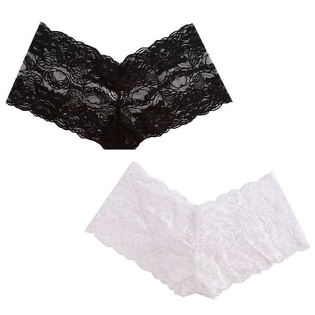 

JANDEL Women s Sexy Lace Underwear 2 Pack Scalloped Lace Hipster Thong Panties Briefs S-2XL