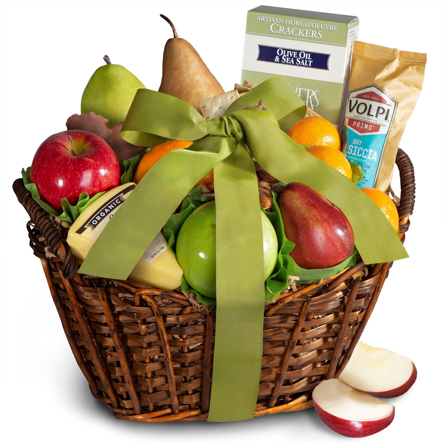 Golden State Fruit Fresh Fruit, Cheese, Salami Gift Basket with Ribbon