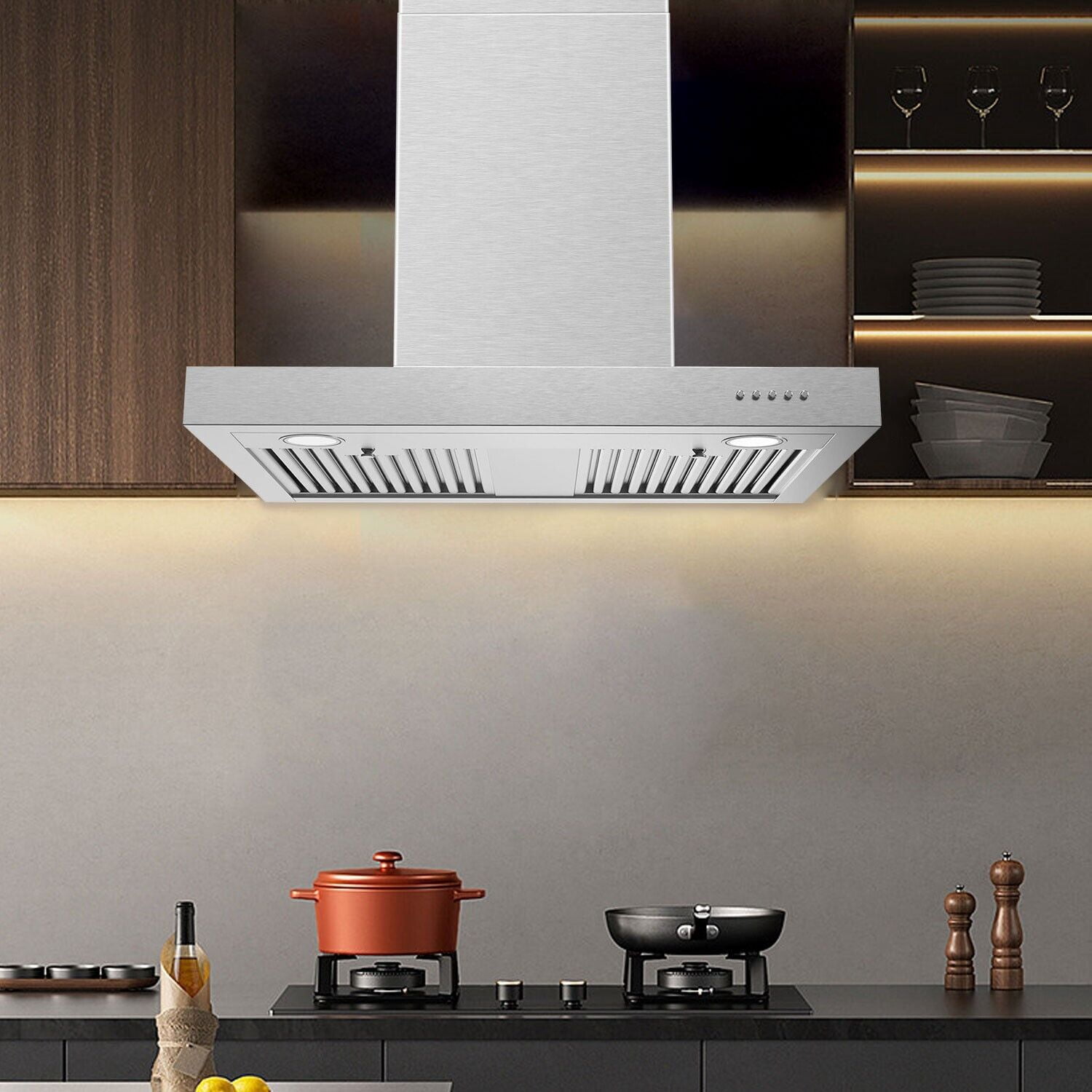30 inch Kitchen Wall Mount Range Hood 900CFM T-Shape Stove Vent Hood 3-Speed Wall Mount Range Hood 30 Inch 900CFM Vent Hood T Shape with Stainless Steel Stove Hood Split Type Permanent Grease Baffle