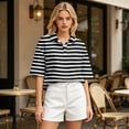 thumbnail image 5 of Dresfit Women's Polo Shirts Short Sleeve Striped Golf Shirts Summer 2026 Button Down Back To School Tops Loose Oversized Breathable Tennis T Shirts S, 5 of 6