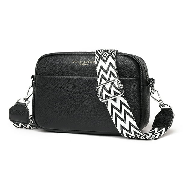 Bolsa De Hombro Bolso bandolera pequeño y cuadrado para mujer, de piel auténtica, con correa ancha para mujer negro Ndcxsfigh Para Estrenar