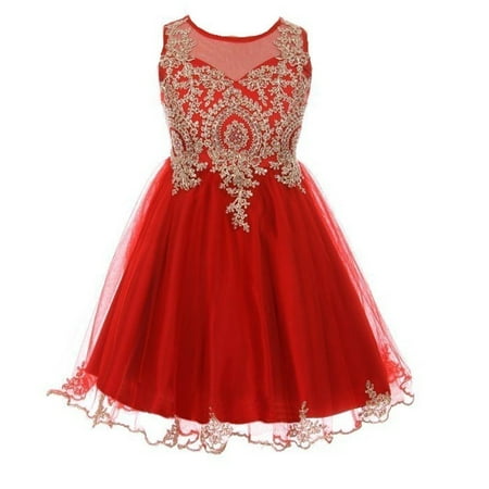 Girls Red Gold Sparkle Rhinestone Adorned Tulle Christmas