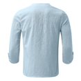 thumbnail image 1 of Camiseta de manga 3/4 con aspecto de lino y algodón para hombre, camisetas informales con cuello en V y vacaciones en la playa de verano con cordones LingWen 1327534135664, 1 of 1