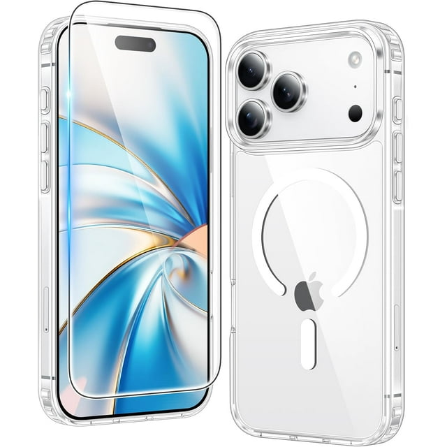 XUCP-for iPhone 17 Pro Case: Clear Magnetic Transparent Phone Cases with Screen Protector Slim Anti Yellowing Military Grade Drop Protection Rugged Shockproof Protective Cell Phone Cover (Clear)